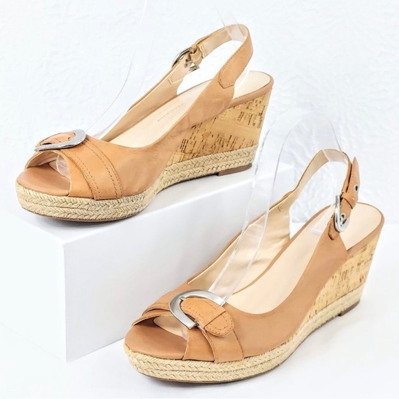 Franco Sarto | Kendra Leather Peep Toe Wedge Sandals - Picture 1 of 8